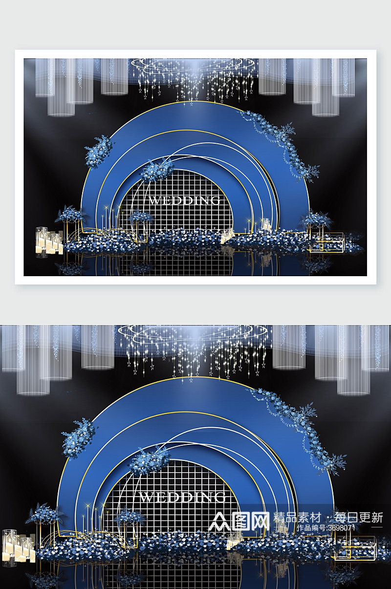 高端浪漫蓝色婚礼舞美设计素材