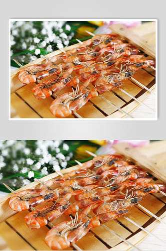 新鲜美味烤虾烧烤类食物照片