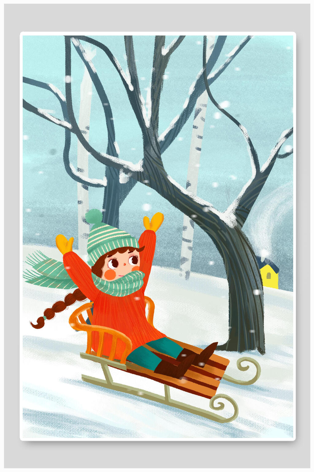 滑雪车立冬插画素材