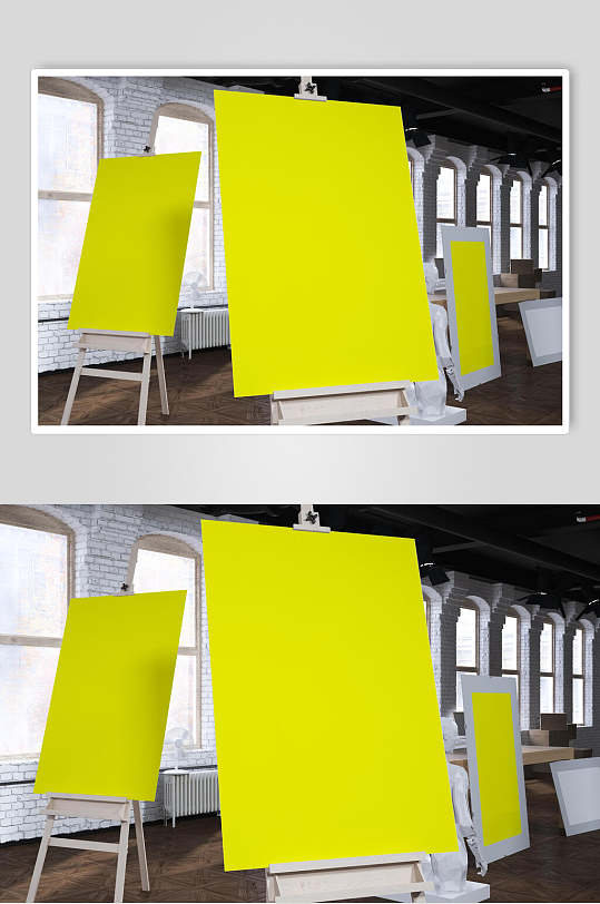 黄色简约大气创意室内装饰画样机