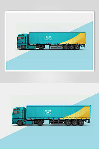 蓝黄货车创意大气车身贴纸设计样机
