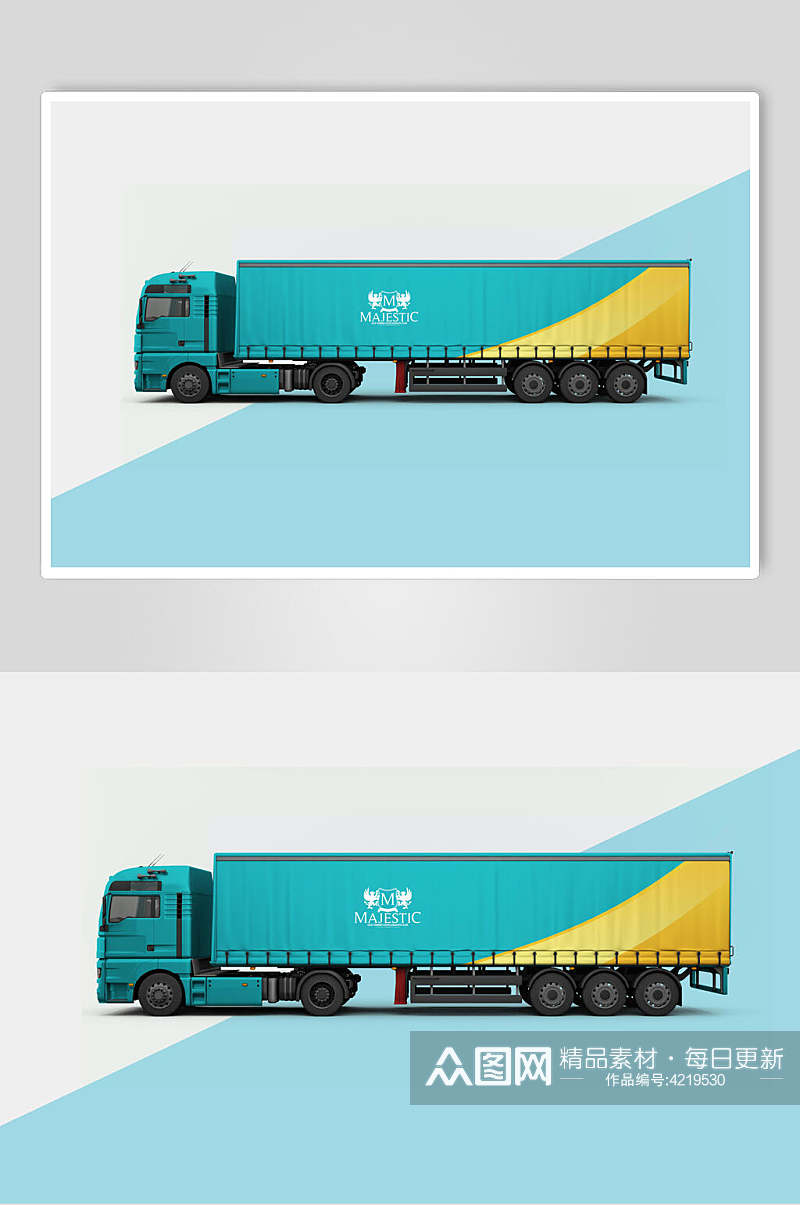 蓝黄货车创意大气车身贴纸设计样机素材