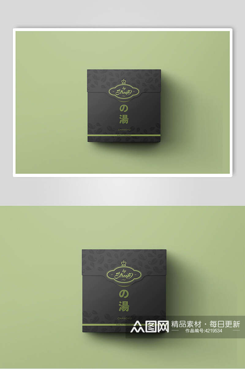 方形黑绿创意大气茶叶包装贴图样机素材