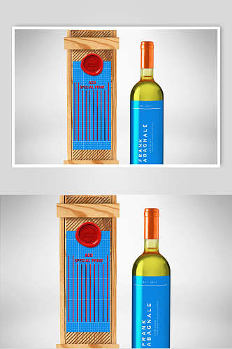 草绿色瓶子蓝色标签红酒果酒玻璃瓶贴图包装