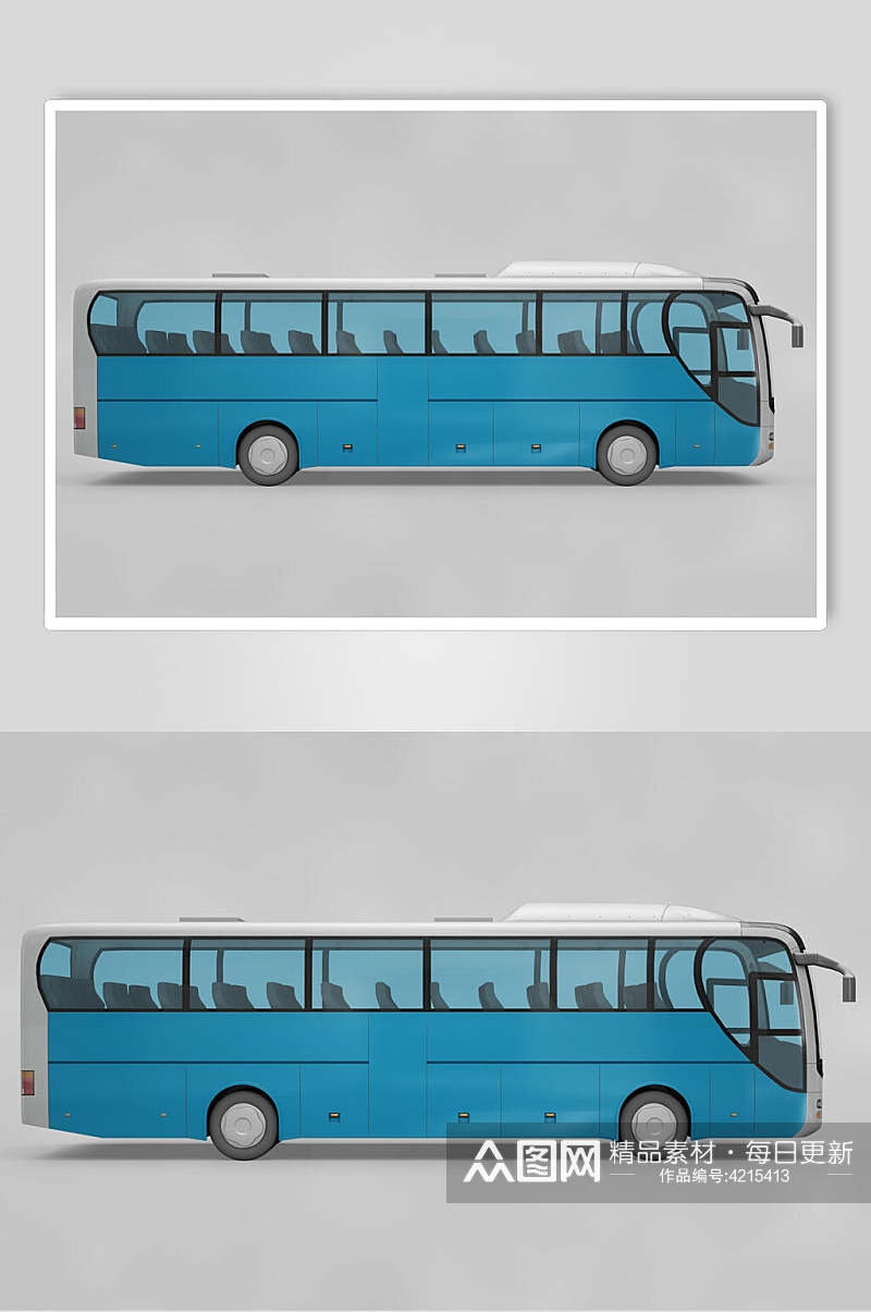 清新蓝色大巴车大客车巴士车身贴图样机素材