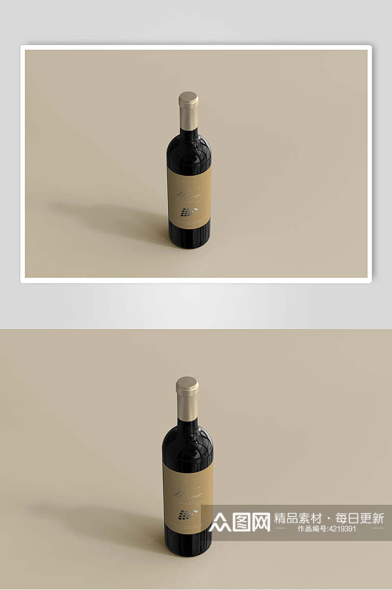 立体留白黄红酒瓶包装设计贴图样机素材