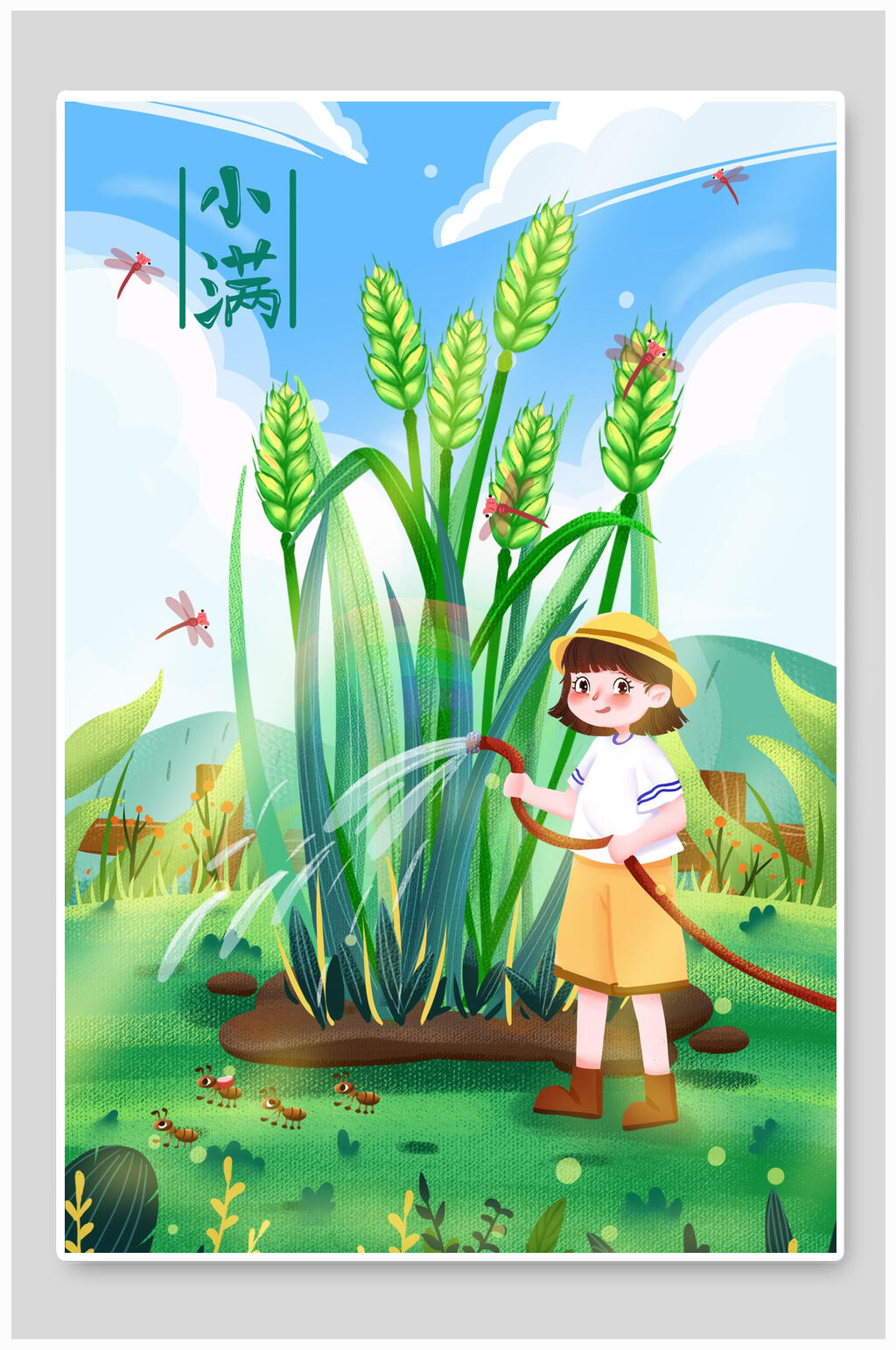 洒水小满节气插画素材