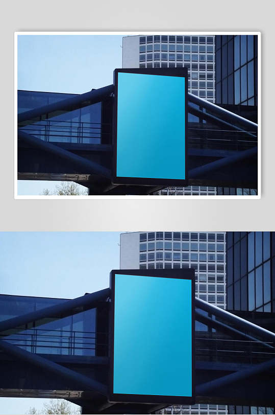 纯色蓝广告背景墙海报展示场景样机