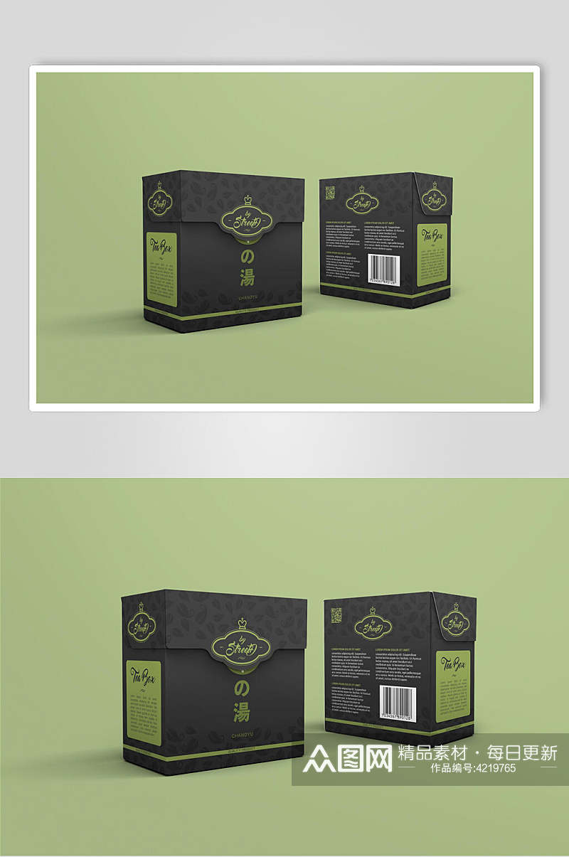 盒子绿色创意大气茶叶包装贴图样机素材