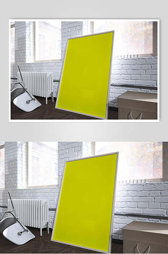 黄色大气创意纯色室内装饰画样机
