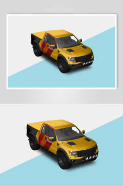 蓝黄汽车创意大气车身贴纸设计样机