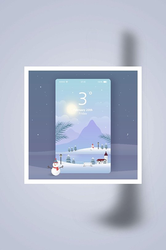大气时尚雪人手机天气预报UI引导页
