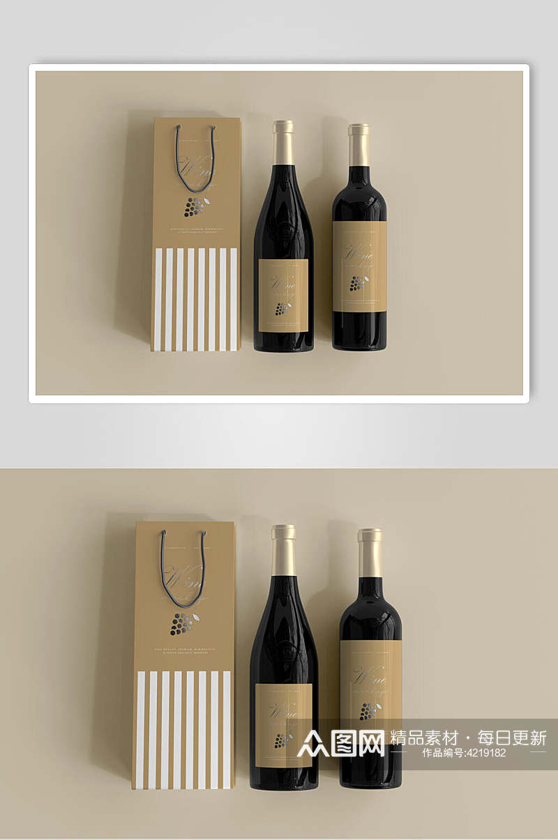 高端黑色玻璃瓶金色瓶盖红酒瓶包装设计贴图样机素材