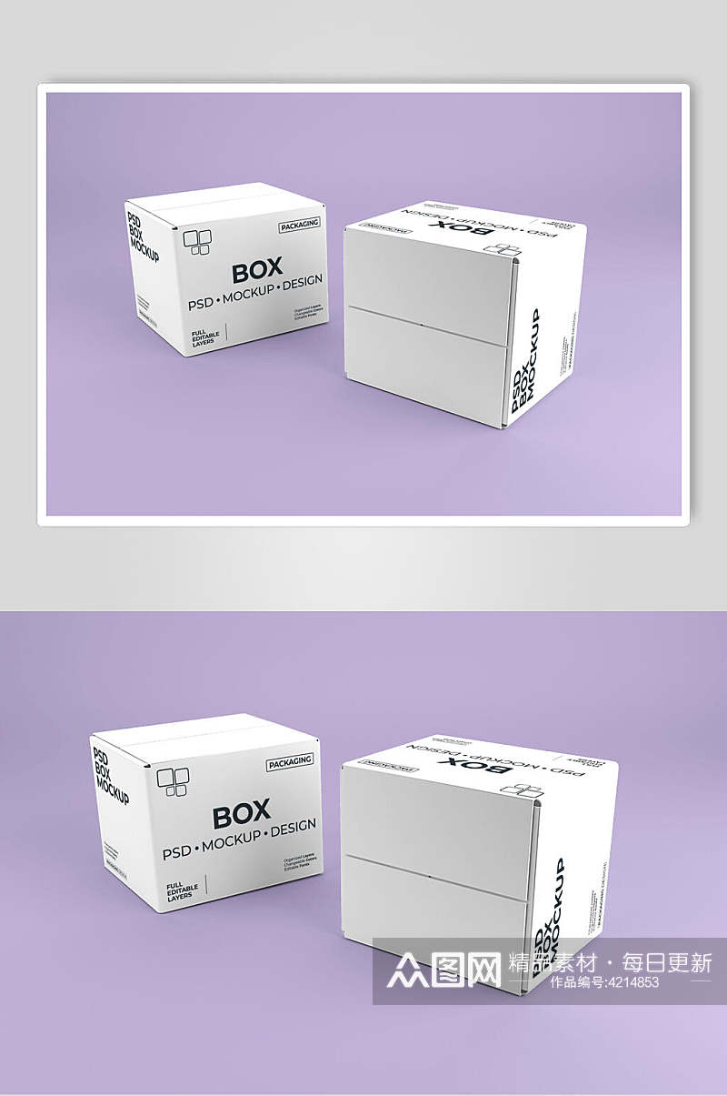 紫色背景包装盒样机素材