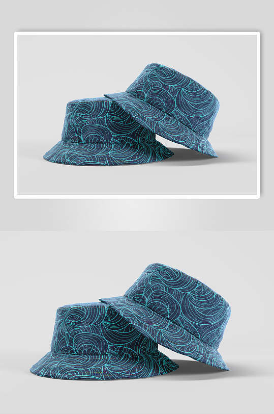 线条蓝渔夫帽子多视角智能贴图样机