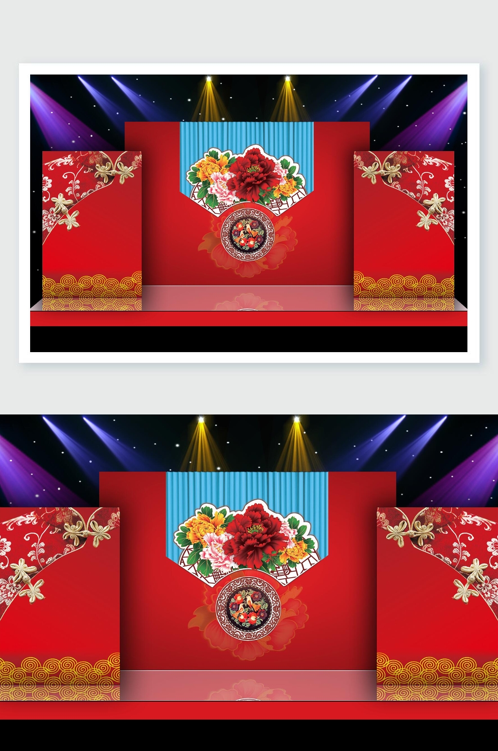 牡丹中式紅色婚禮舞美效果圖素材