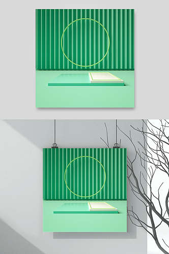 绿色创意大气条纹立体展台背景