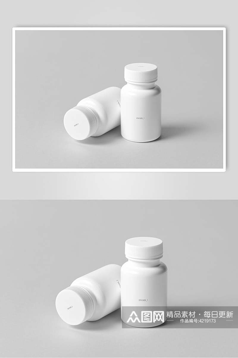 白色纽盖塑料瓶子盒子包装样机素材
