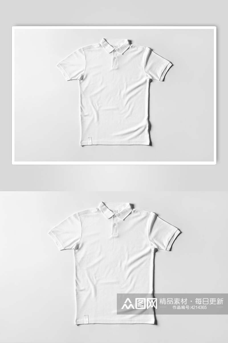 褶皱白Polo衬衫T恤有领文化衫样机素材