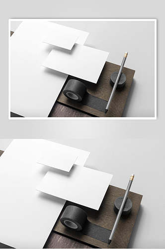 桌子笔黑白色大气创意品牌VI样机