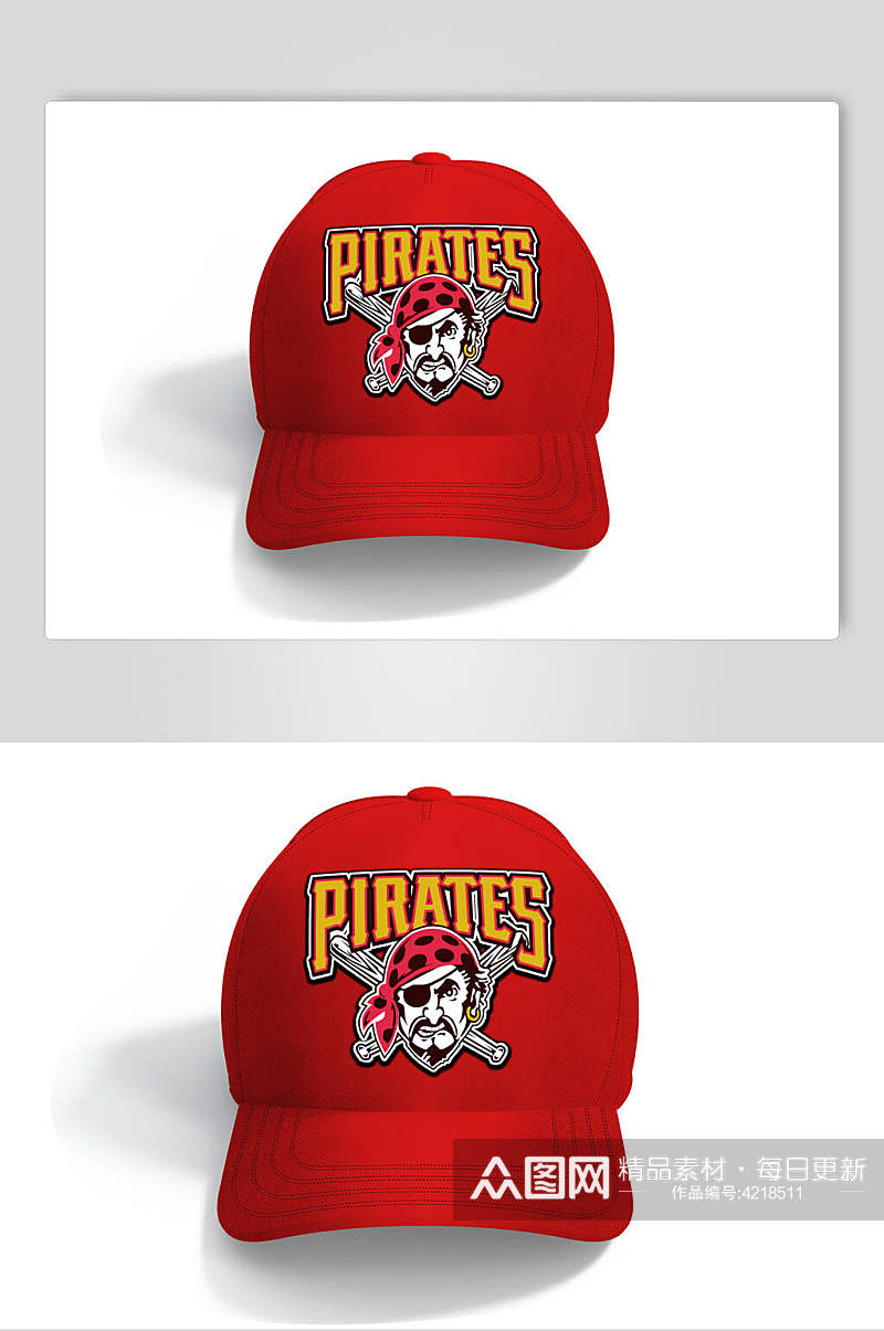 红色海盗棒球帽贴图样机素材