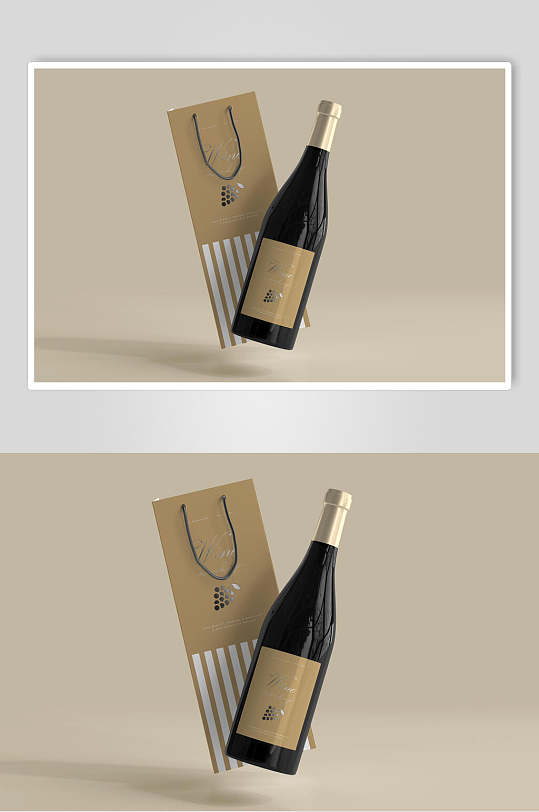 袋子瓶子黄红酒瓶包装设计贴图样机