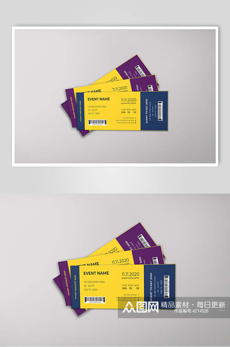 纸张紫黄蓝色创意大气优惠券样机素材
