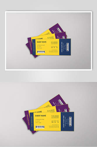 纸张紫黄蓝色创意大气优惠券样机