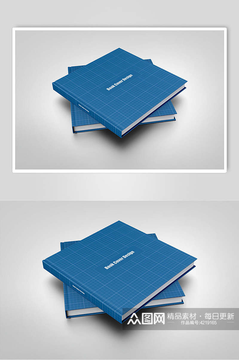 蓝色格子正方形硬壳厚书籍样机素材