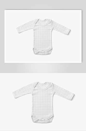 方格线条长袖白婴儿连体衣样机