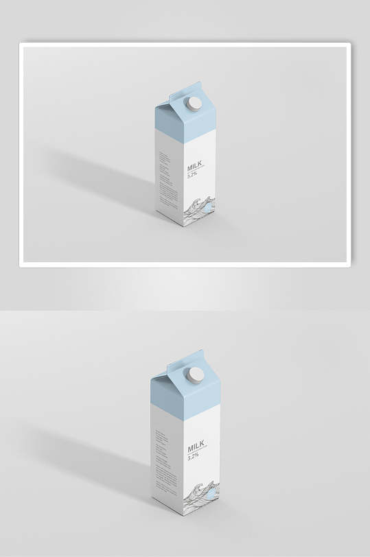 白色蓝色拼色长方形牛奶盒包装样机