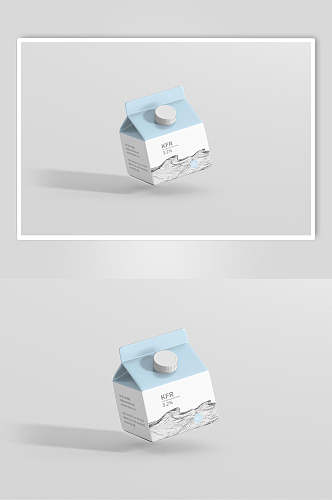 立体留白蓝灰创意牛奶盒包装样机
