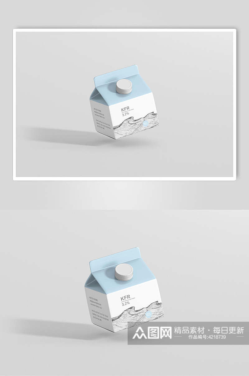 立体留白蓝灰创意牛奶盒包装样机素材