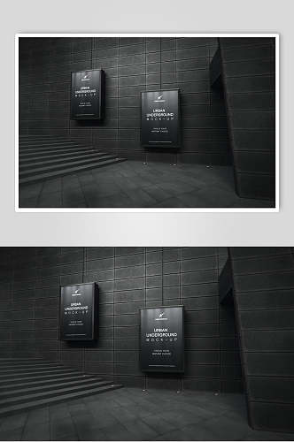 黑色创意地铁站墙壁海报展板样机