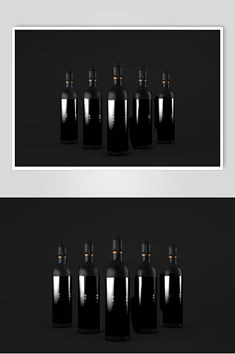 瓶子黑反光红酒果酒玻璃瓶贴图包装