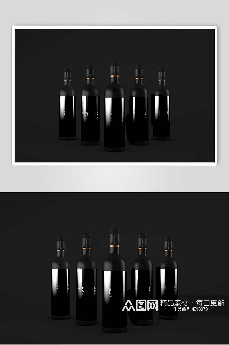 瓶子黑反光红酒果酒玻璃瓶贴图包装素材