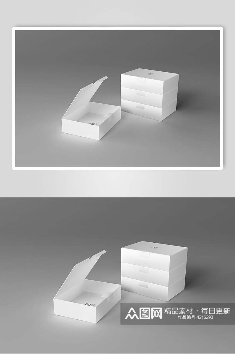 立体方形白色包装盒礼品盒样机素材