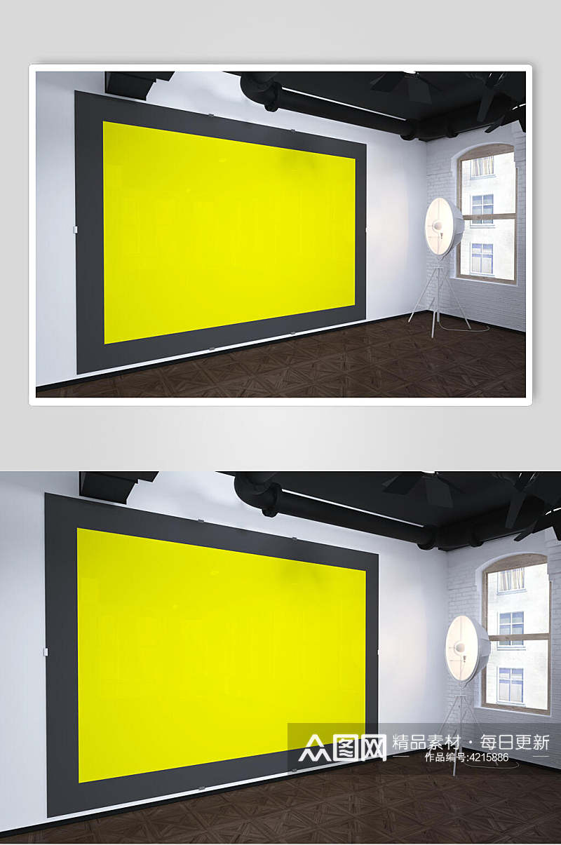 黑黄大气创意灯光室内装饰画样机素材