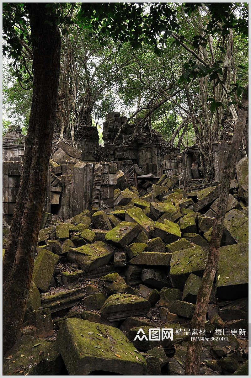石头堆吴哥窟古寺石像佛像摄影图片叁素材