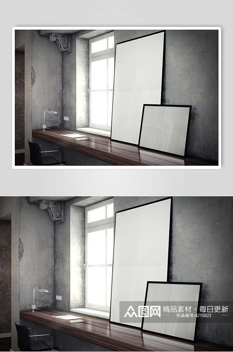 灰色桌子大气创意室内装饰画样机素材