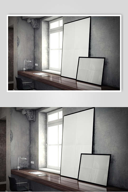 灰色桌子大气创意室内装饰画样机