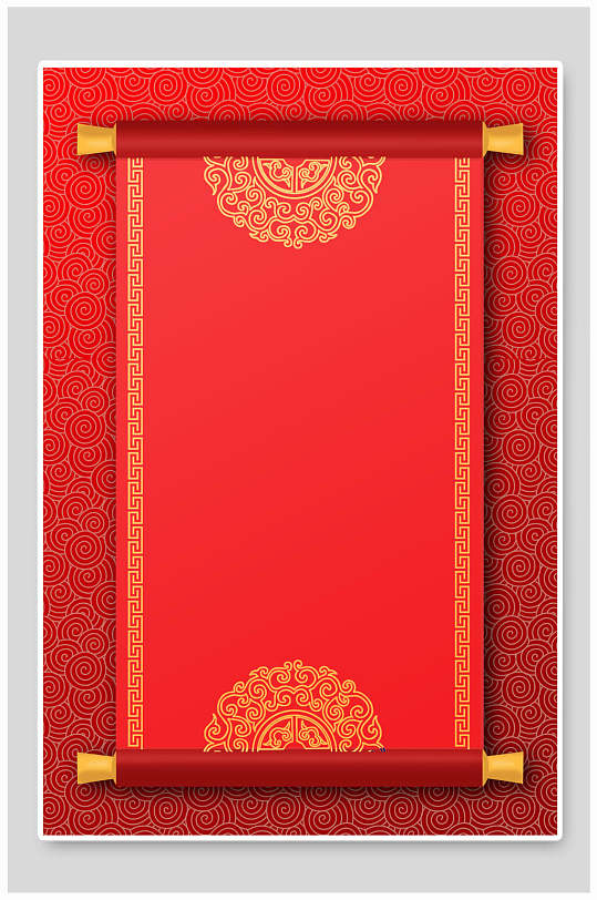 简约红金大气高端时尚中国风卷轴背景