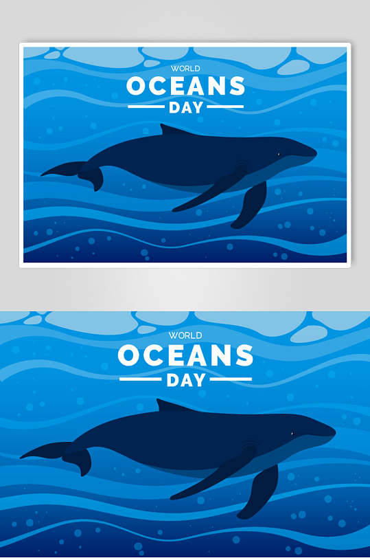 英文海底蓝鲸卡通海洋矢量素材