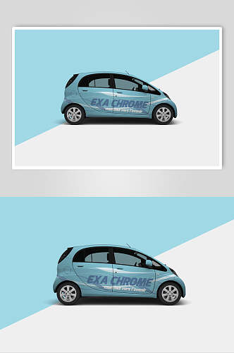 汽车创意大气蓝色车身贴纸设计样机