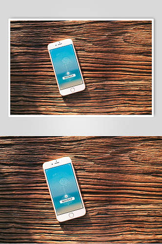 木质背景手机屏幕展示样机
