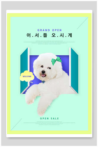 蓝色韩文宠物店海报