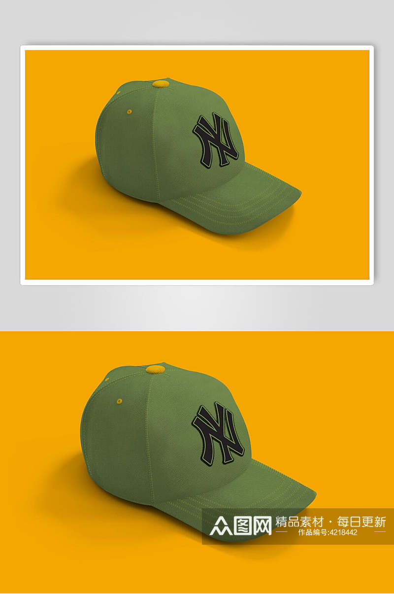 帽子黄绿创意大气棒球帽贴图样机素材