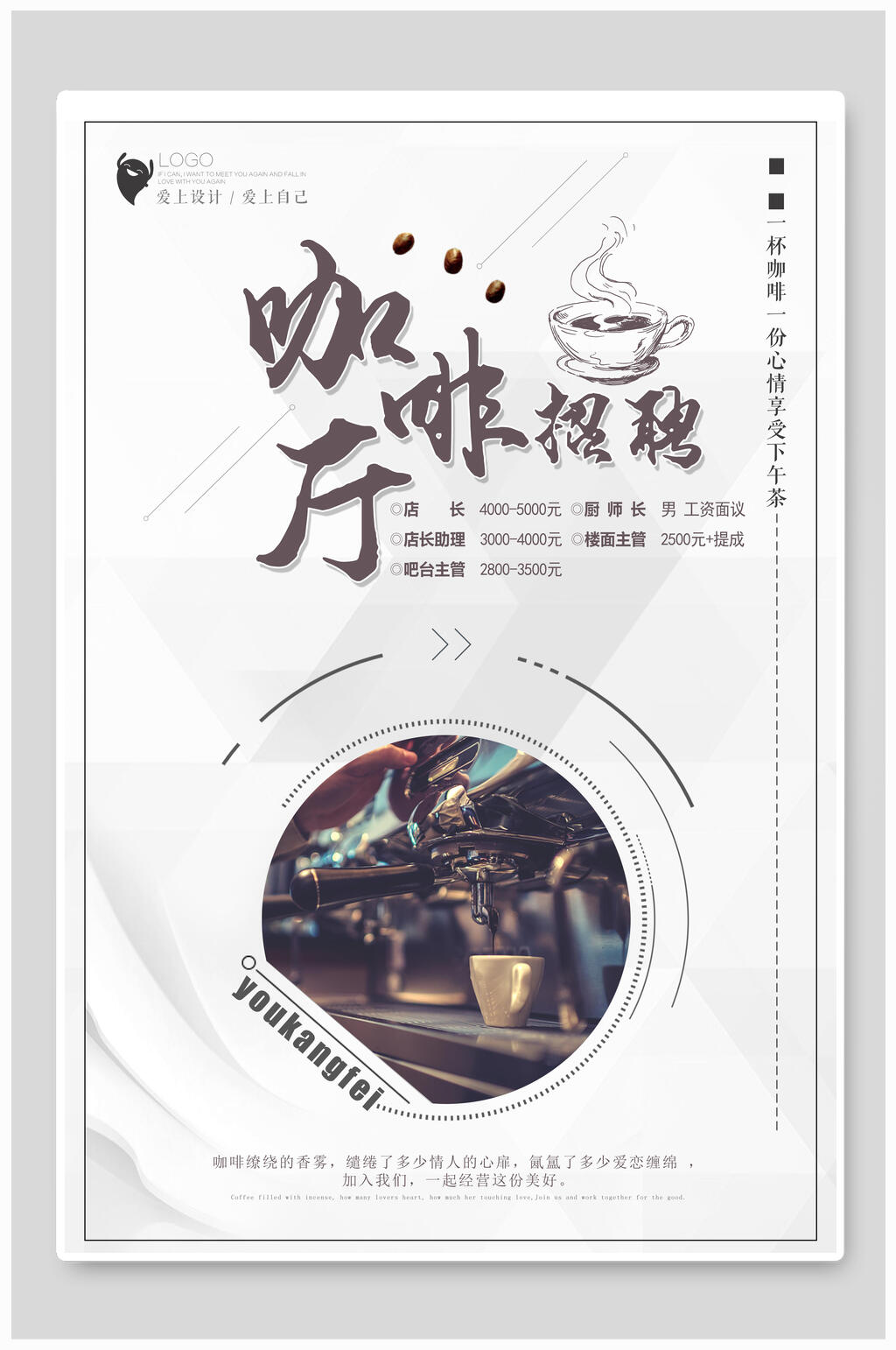 简洁商务咖啡厅招聘海报素材