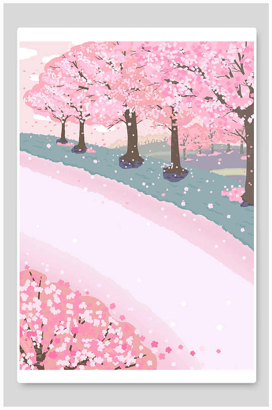 桃花樱花粉色风景插画