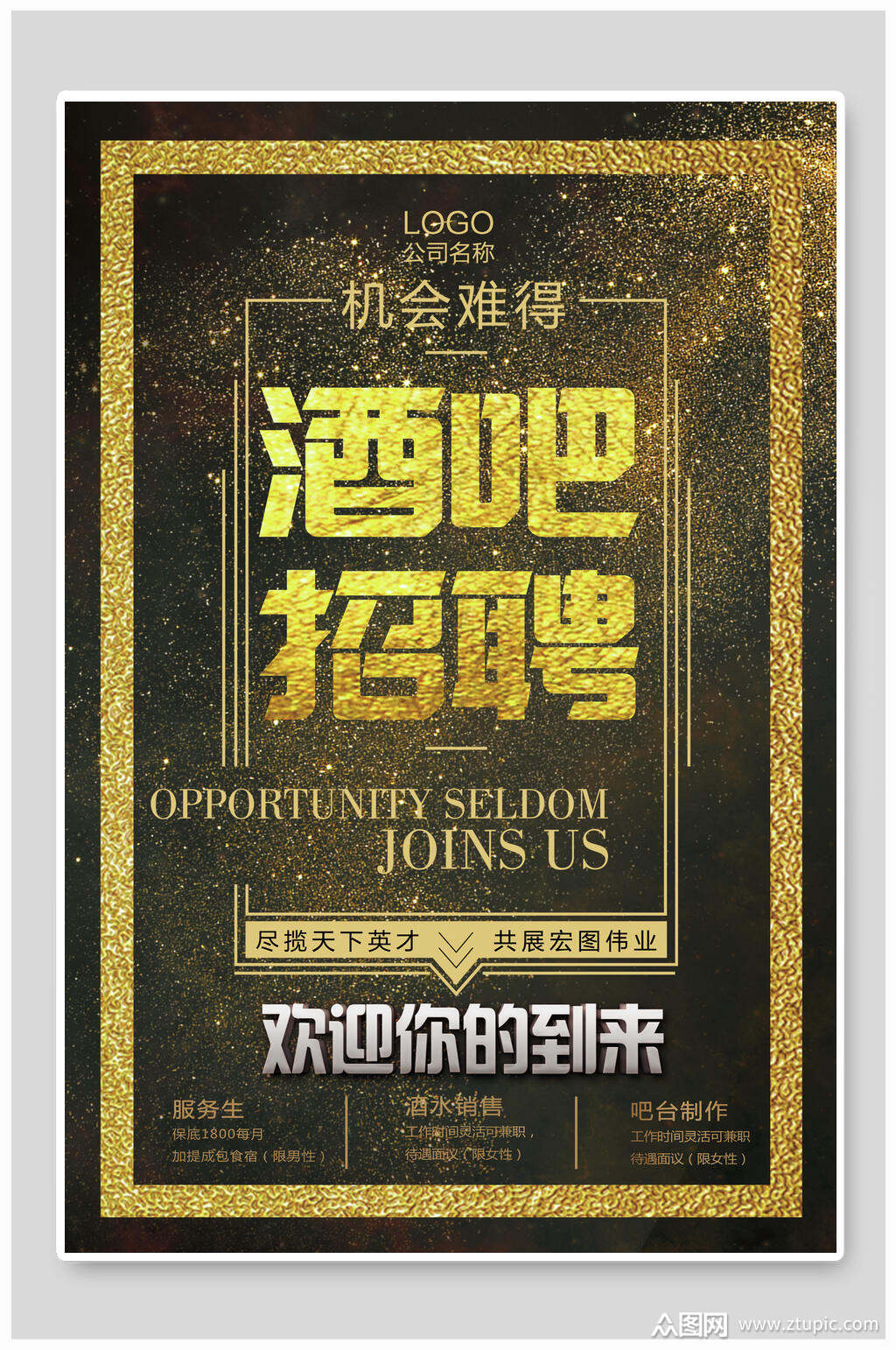 欢迎你酒吧招聘海报